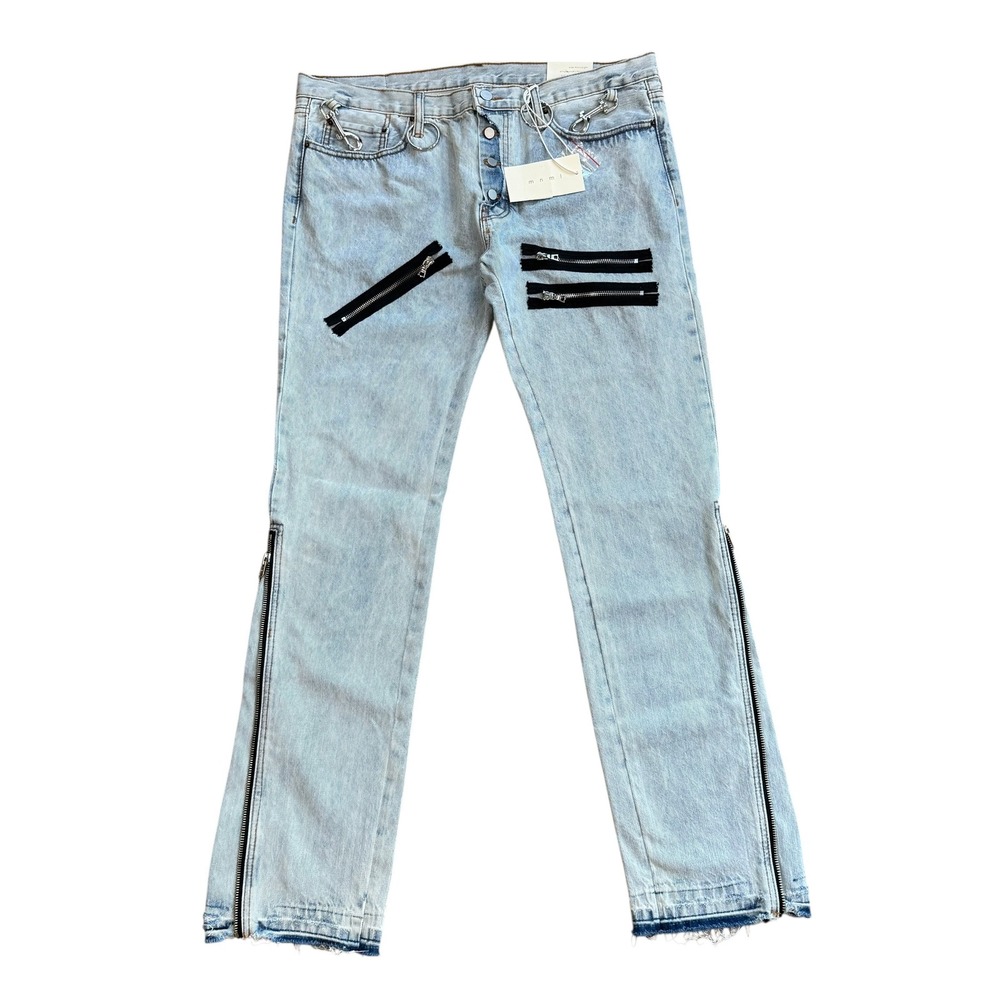 MNML M510 O Ring Denim Light Blue Zipper Flare Jeans Mens 38 NWT